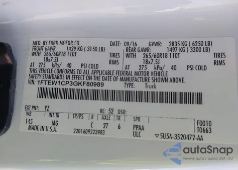 2016 Ford F-150 Xlt z USA, uszkodzony, nr VIN 1FTEW1CP3GKF80989